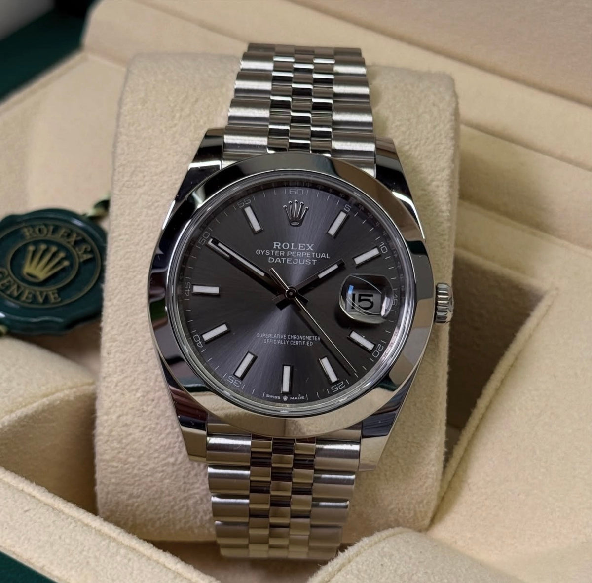 ROLEX DATEJUST OYSTER GREY RHODIUM LISCIO