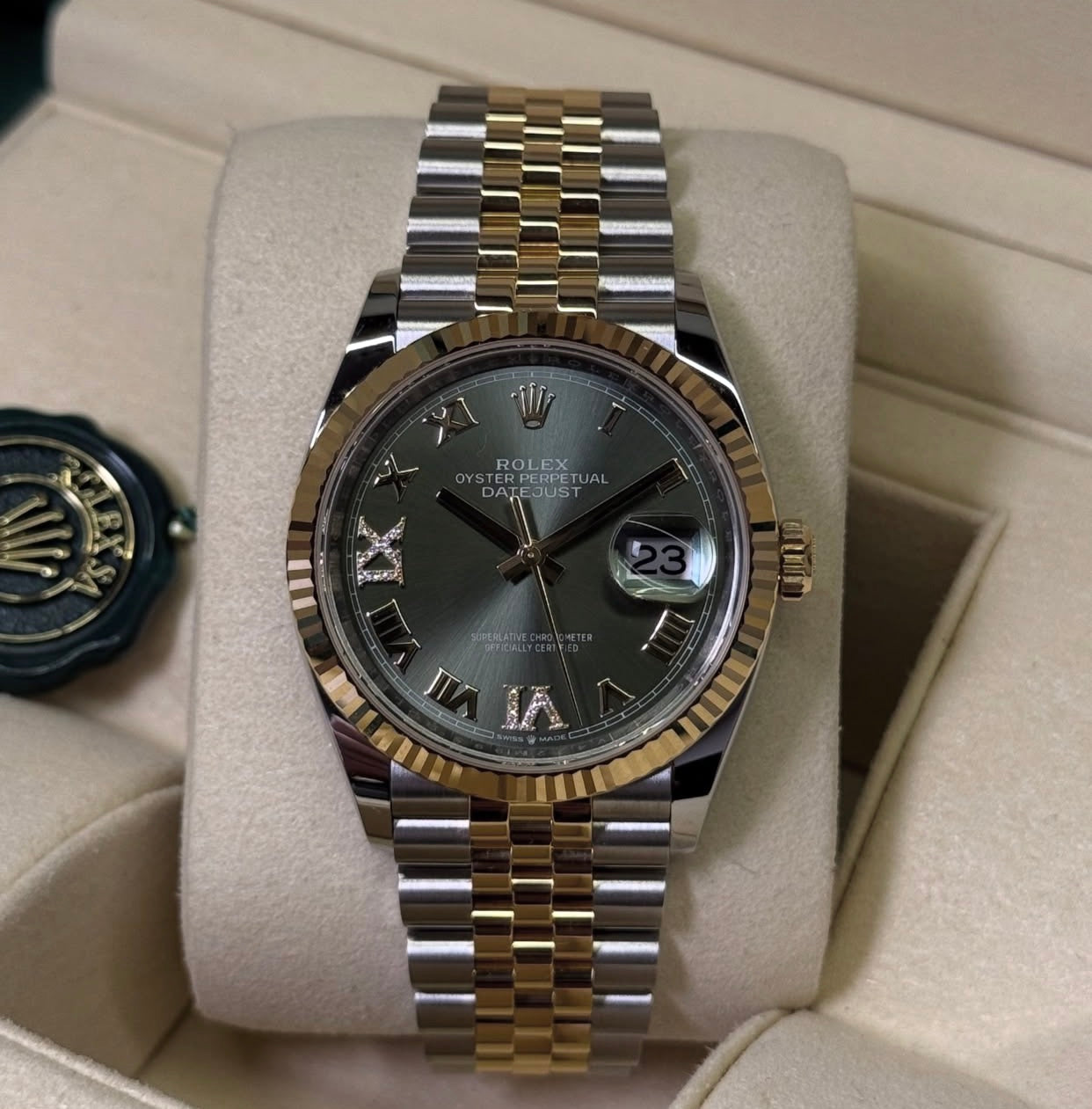 ROLEX DATEJUST JUBILÈE ORO ACC. ROMAN GREEN