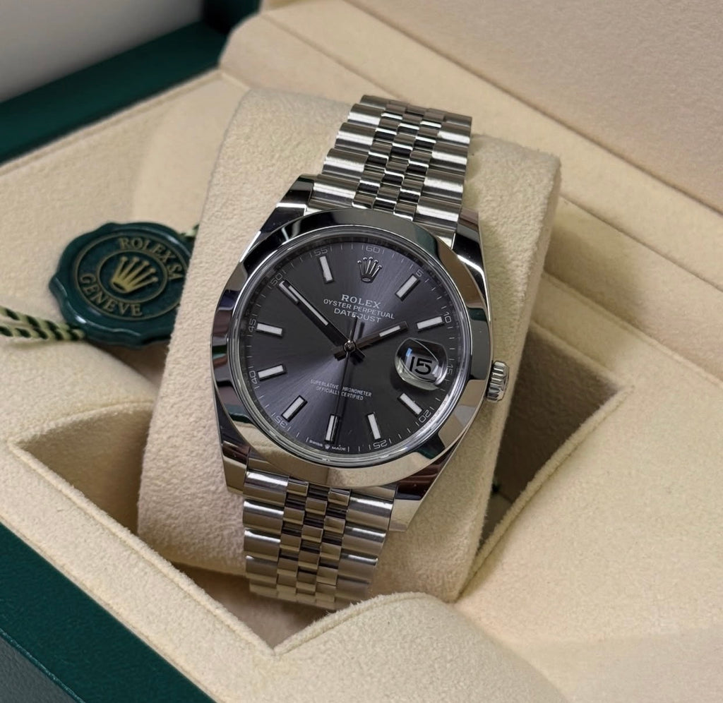ROLEX DATEJUST OYSTER GREY RHODIUM LISCIO