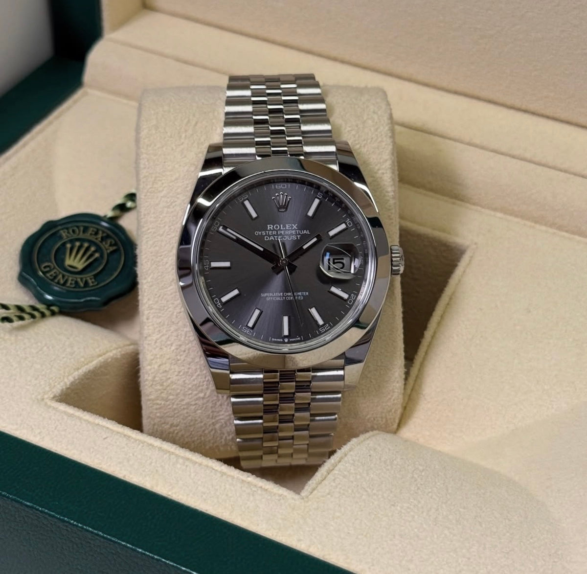 ROLEX DATEJUST OYSTER GREY RHODIUM LISCIO